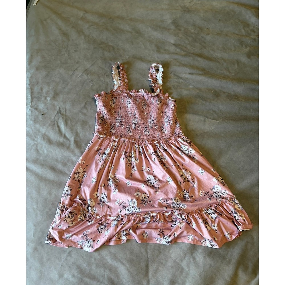 Justify Pink Floral Smocked Sun Dress Ruffle Straps XL Womens Summer Mini